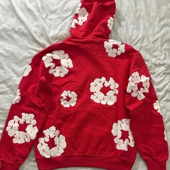 COPY - New Red Denim Tears Hoodie with White Wreath Design Size Medium - Picture 2 of 4